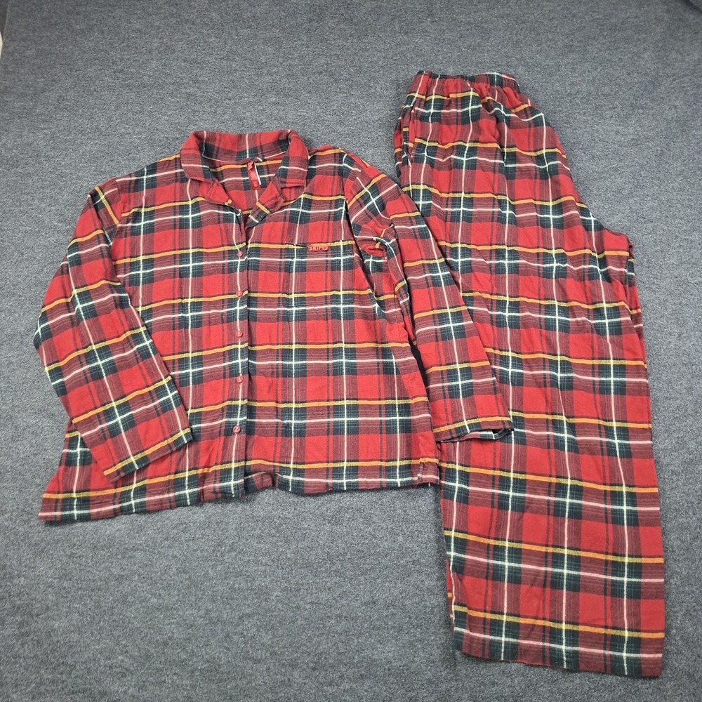 Skims Womens Plaid Flannel Sleep Pajamas Set Size XL Red Cozy Comfy Loungewear
